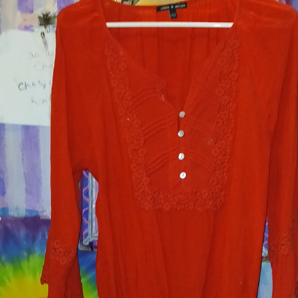 Cable & Gauge Red Lace Detail Blouse